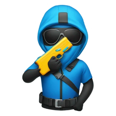 Blue emoji With a ski mask and a water gun sticker