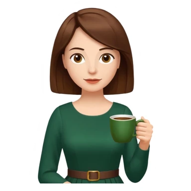 Woman with Braun bob hair, dark green dress a cup of coffee saying “Das ist doch Sonnenklar“ - Kerstin Baum sticker