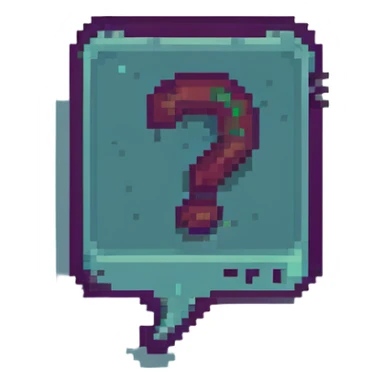pixel art style speech bubble with a question mark, retro game aesthetic sticker