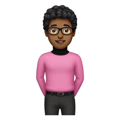 White male with black hair and black glasses wearing a pink turtleneck  sticker