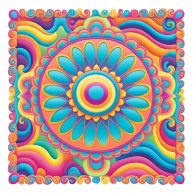 3D, psychedelic vibrantly colored hippie style page border sticker
