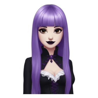 Elissabat-with-bangs-long-hair-dark-purple-and-black-vampire-goth-makeup-pinkeyes-romanticgothcloses sticker
