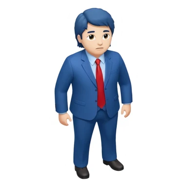 CHANGE TO SHOW THE FULL BODY, FROM AN ISOMETRIC OVERHEAD ANGLE, WITH MUCH PUFFIER HAIR (IN HIS DISTRICTIVE STYLE), WITH A LARGE, BLOATED STOMACH, WEARING A BLUE SUIT AND RED TIE, TURNED SLIGHTLY TO THE SIDE, IN THE STYLE OF ISOMETRIC FIGURES. sticker