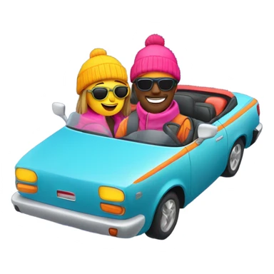 Couple driving in ski clothes convertible fast sticker