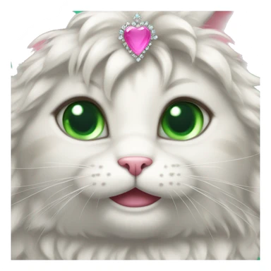 fluffy cat with green eyes in a princess dress and a pink tiara sticker