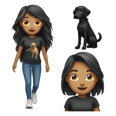Girl with long hair and tshirt walking black lab sticker