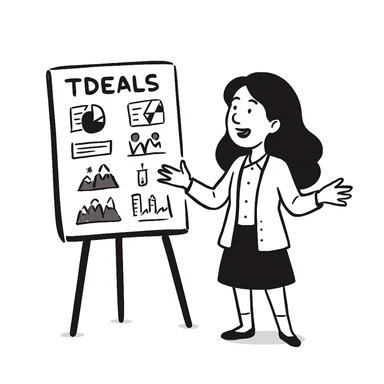 Make her hair longer, keep black wavy hair, no glasses, teaching and talking. Maintain the original style and look of the image. sticker