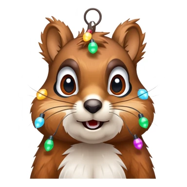 deranged squirrel covered in Christmas lights with snow on his face sticker