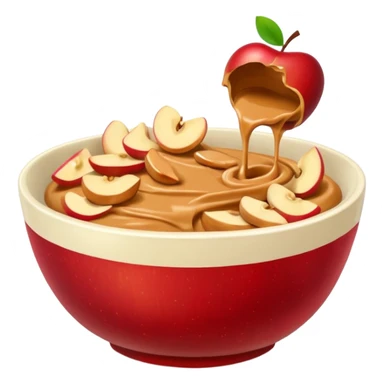 apple pieces in bowl with peanutbutter sticker