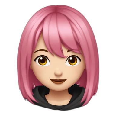 Full body Front view curvy emo girl pink hair sits on the floor straight view hands up black skirt полосатые рваные чулки sticker