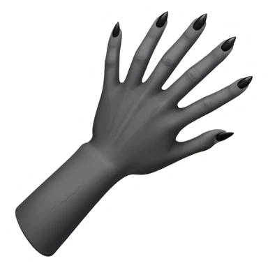 back view of a grey colored arm and hand reaching out with black nails sticker