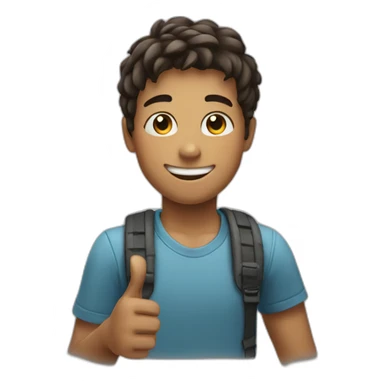 Boy smiling with left arm up sticker