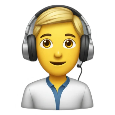 employee with computer desck and headphones sticker