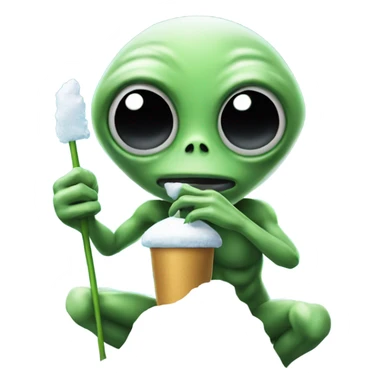 alien holding a small straw next to a mound of snow sticker