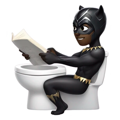Black Panther superhero on the toilet reading a book. sticker
