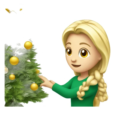 Blond Girl is decorating a Christmas tree sticker