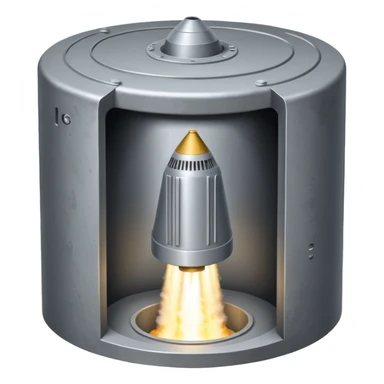 grey missile silo hatch open, and the top two thirds of a white nuclear missile launching out of the silo is shown sticker