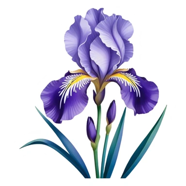 Japanese style iris flower (hanashobu) with elegant simplified lines like in ukiyo-e art, blue-purple color, traditional composition with flowing brush-like strokes sticker