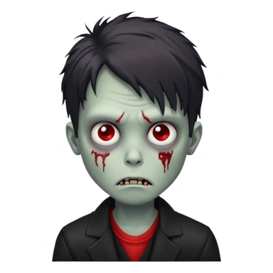 sad zombie boy largue hair red black eyes with black jacket  sticker