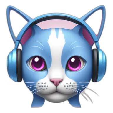 Blue cat with white headphones and pink eyes sticker