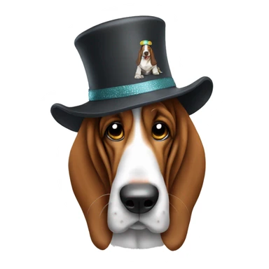 Basset hound wearing a cool hat sticker