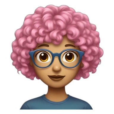 girl with curly blue hair and bangs and skinny pink round glasses sticker