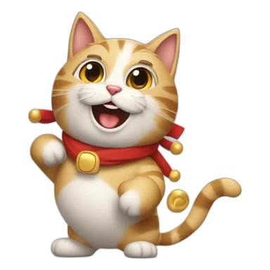 Gato disfrasado de santa claus, gordo y feliz, bailando sticker