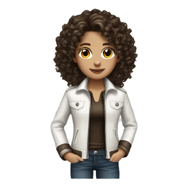 Curly dark brown hair medium length white skin leather jacket sticker