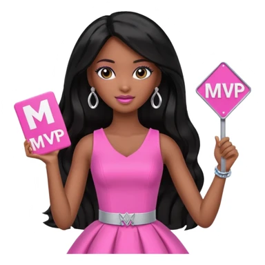 Black barbie, long black  hair, pink dress holding mvp sign  sticker