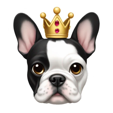 black and white frenchie with a crown sticker
