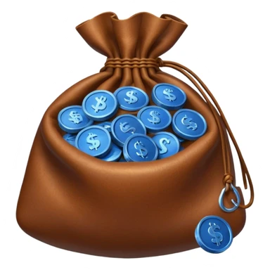brown money bag of blue coins sticker
