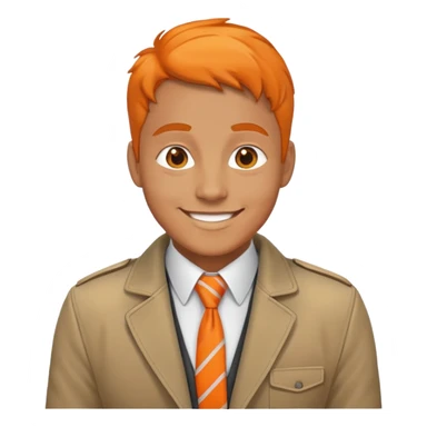Smiling man with jacket and tie and a bright orange lanyard sticker