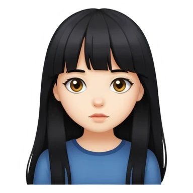 shy girl with long black hair and bangs sticker