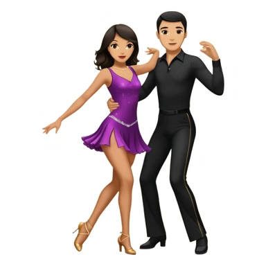 Photorealistic dancesport professional latin couple dancing the cha cha cha at the competition dancefloor, the women is in skinny short sparkly dress, the man is in black shirt and black classic pants, the women has brown long hair, the man has short black hair  sticker