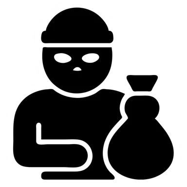 Add a bag of loot to the male thief character, keep the icon solid style, with no background. sticker