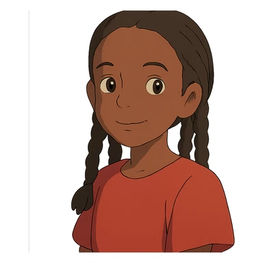 ghibli style dark skin girl with braids and red shirt sticker