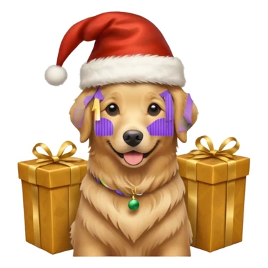 Dog in new yaer hat wrapped paper new yaer  sticker