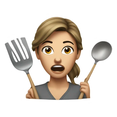 woman with angry face throwing kitchen utensils sticker