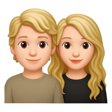 Blonde boy and blonde girl with long wavy hair, emoji style, different hair lengths, with no background sticker
