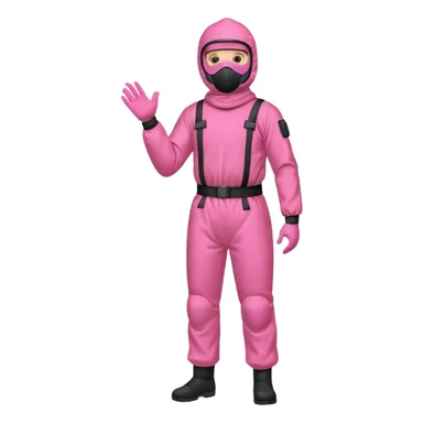 man in full body pink protection clothes with full-faced mask sticker