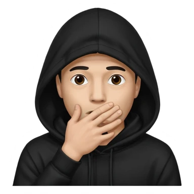 fait un homme avec une cagoule noir qui couvre sa tête, ses mains doivent être sur sa bouche comme si il se la cachait  sticker