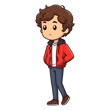 Homem de cabelo castanho ondulado usando uma jaqueta vermelha full body  sticker