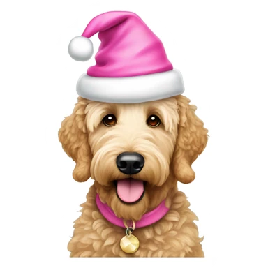 Golden doodle wearing pink Santa hat  sticker