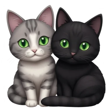 1 grey cat with pastal green eyes and 1 black with green eyes cat cuddling sticker
