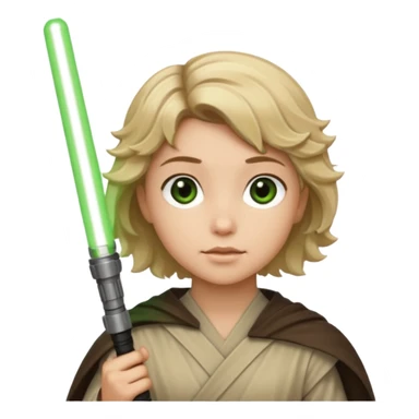 Young jedi with sandy blonde wavy short hair holding a green light saber. With brown eyes sticker