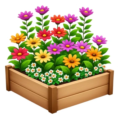 flower bed with fewer flowers in a wooden raised bed sticker