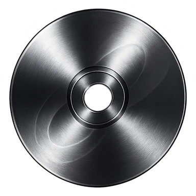 A minimalist CD disc with abstract pattern, glowing effect, purple color, chrome style, with a gradient effect sticker