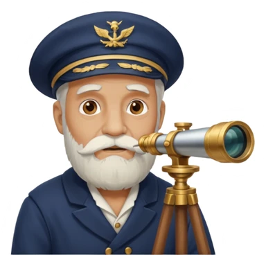 old sailor looking through a telescope, white beard, no text sticker
