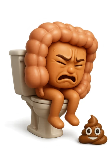 SU QUESTO STILE FAI UN EMOJI STILE IPHONE 3D DI UN INTESTINO CHE sta seduto sul wc e davanti ha una montagnetta di feci a palline stile emoji iphone, FAGLI UN ESPRESSIONE di dolore mentre si sforza E FALLO MOLTO REALISTICO IN 3D sticker