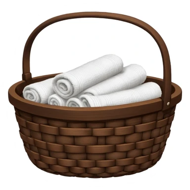 Dark brown basket rustic wood white towels sticker